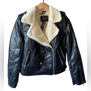 NWT NEW BLANK NYC Faux Sherling Vegan Leather Jacket XS REVOLVE REFORMATION MOTO